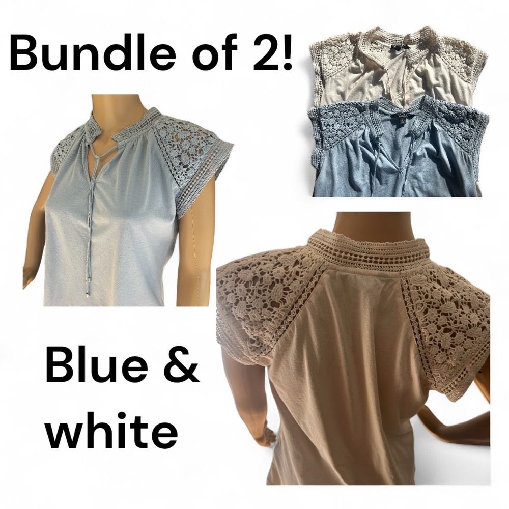 Lauren Ralph Lauren Crochet Shoulder Tops Bundle Blue & White Size M
